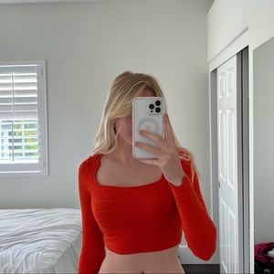 urban outfitters orange long sleeve cropped shirt!